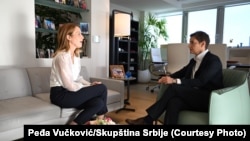 Predsednica Skupštine Srbije Ana Brnabić na sastanku sa predsednicom Evropskog parlamenta Robertom Mecolom u Briselu, 12. septembar 2025.