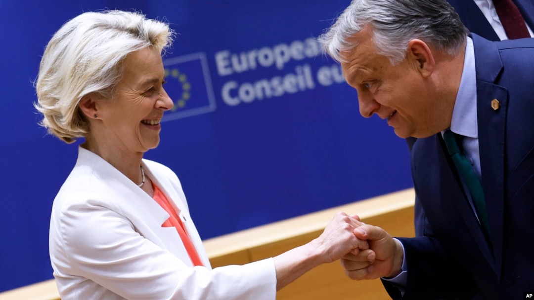 European Commission chief Ursula von der Leyen (left) and Hungarian Prime Minister Viktor Orban