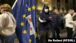Georgians protesting on the streets of Tbilisi on October 5