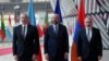 Belgium - Azerbaijan's President Ilham Aliyev, Armenian Prime Minister Nikol Pashinian and European Council President Charles Michel pose for a picture in Brussels, May 14, 2023.