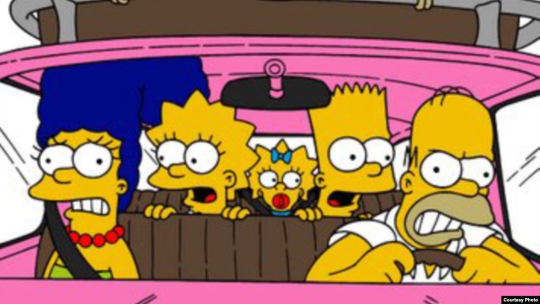 The Simpsons: Marge, Lisa, Maggie, Bart, and Homer (left to right)