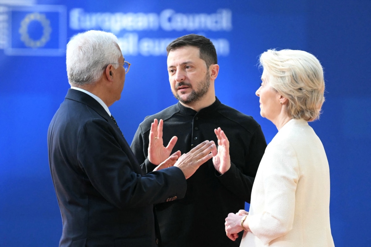 European Council President Antonio Costa, Ukrainian President Volodymyr Zelensky and European Commission President Ursula von der Leyen (left to right). Brussels, Belgium, March 6, 2025.