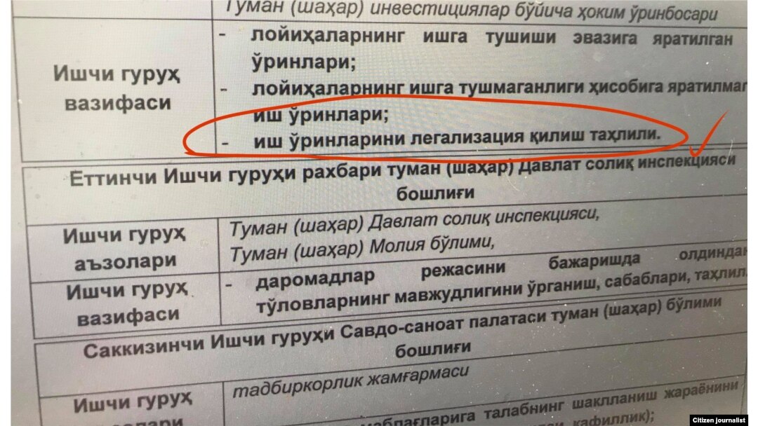 Иш ўринларини легаллаштиришга оид ҳужжат