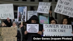 Protesters in Bucharest voice opposition to pro-Russia Romanian presidential candidate Calin Georgescu on November 26.