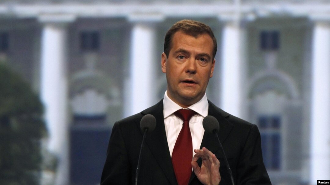 Russia's President Dmitry Medvedev delivers a speech during the St. Petersburg International Economic Forum
