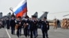 Armenia - Russian Air Force officers march at an airfield in Yerevan, 18Oct2013.