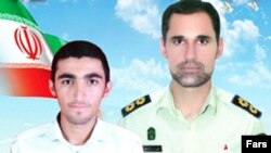 Photos of the two police officers killed in Ahvaz, Iran, in an armed attack on their precinct.