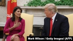 Nikki Haley és Donald Trump Washingtonban 2018. október 9-én