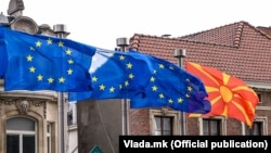 EU flags and North Macedonia flag