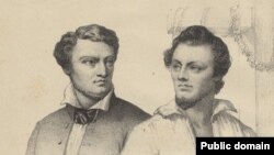 Паўстанцы Міхал Валовіч і Артур Завіша каля шыбеніцы, гравюра М. Ходзькі