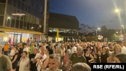 Protest u Užicu 7. jula 2025, u danu kada su počela hapšenja nakon protestne blokade magistrale. 