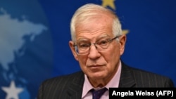 Înaltul Reprezentant al Uniunii Europene pentru Afaceri Externe și Politica de Securitate, Joseph Borrell, în timpul unei conferințe de presă după reuniunea informală a miniștrilor de externe ai UE, 20 septembrie 2021.