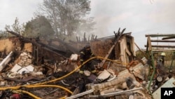 A house is destroyed after a Russian strike on a residential area in Ukraine's Kharkiv region (file photo)