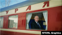Коллаж: Путин в поезде