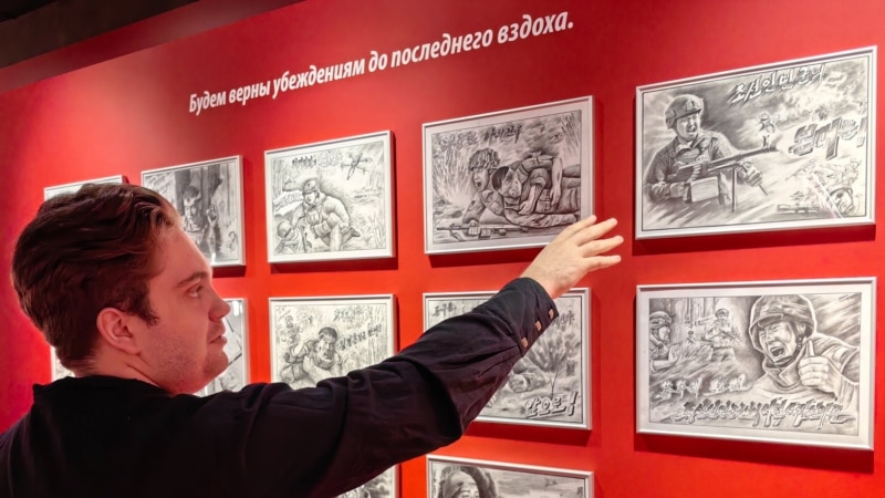 V Moskvi razstava severnokorejske propagande prikazuje smrt ukrajinskih vojakov