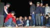 Melis Myrzakmatov (center left), the former mayor of Osh, Kyrgyzstan, addresses a crowd in the city after returning on October 7, five years after being sentenced in absentia for abuse of power and corruption.