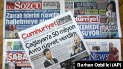 TURKEY -- Front pages of some of Turkish newspapers with headlines concerning a trial in New York against a Turkish banker charged with violating U.S. sanctions against Iran, in Ankara, November 30, 2017