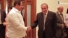 Armenia - A screenshot of ilur.am video of a meeting between former President Levon Ter-Petrosian (R) and businessman Gagik Tsarukian, 9Sep2014.