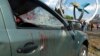 Blood stains are seen on a damaged car after a deadly Russian missile attack in Vinnytsya on July 14.