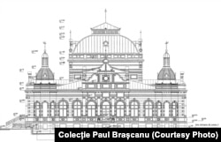 Planul fațadei de Vest a Cazinoului din Vatra Dornei. (Colecția Paul Brașcanu)