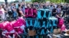 HUNGARY -- Participants block the traffic on one of the most frequented bridges in Budapest, the Margaret Bridge, on July 18, 2022, on the seventh day in a row of demonstrations against the government as anger deepens over tax changes that critics say wil