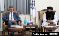 Markus Potzel, the deputy special representative of the UN secretary-general for Afghanistan, met with Sirajuddin Haqqani, the acting interior minister of the Taliban-led government and local leaders in Khost Province on July 22.