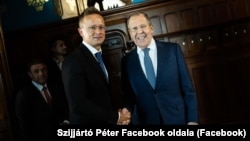 Hungarian Foreign Minister Peter Szijjarto meets his Russian counterpart, Sergei Lavrov, in Moscow on July 21. 