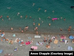 Bathers flock to Pitsunda's picturesque beaches.