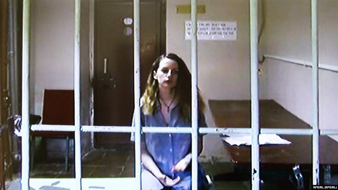 Belarusian activist Yana Pinchuk appears in court to appeal the decision to extradite her from Russia to Belarus on July 21.