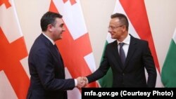 ბუდაპეშტი. საქართველოს საგარეო საქმეთა მინისტრი ილია დარჩიაშვილი, უნგრეთის საგარეო საქმეთა მინისტრი პიტერ სიიარტო.