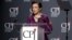 Alsu Kurmasheva speaks at CPJ’s 2024 International Press Freedom Awards ceremony in New York on November 21.