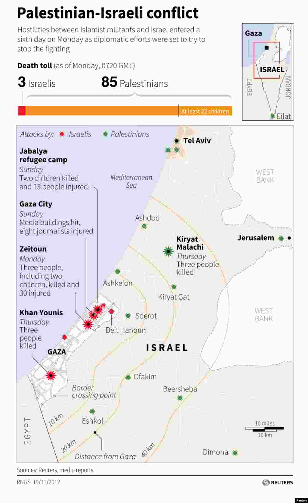 Карта израильско-палестинского конфликта, составленного REUTERS