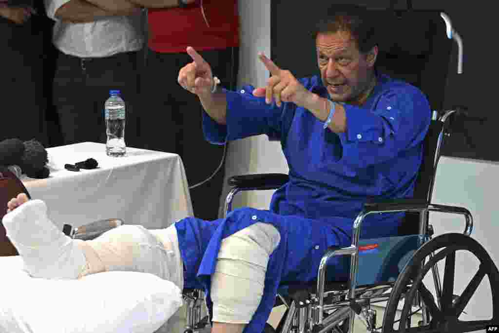 Khan addresses the media on November 4, 2022, a day after an assassination attempt on his life.&nbsp; Since his ouster last April in a no-confidence vote in parliament, Khan has routinely ignored arrest warrants and court summonses in a string of cases, claiming they are a plot by the government led by his successor, Prime Minister Shehbaz Sharif.