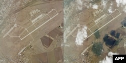 Николаевская авиабаза в Украине, снятая со спутника 21 февраля 2022 г. (слева) и 24 февраля 2022 г. (справа)