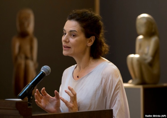 Maia Morgenstern speaks at a public function in 2016.