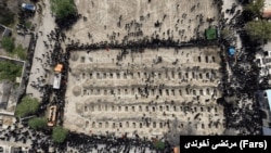 An aerial view of the funeral held for Minab schoolchildren killed in an air strike on February 28.