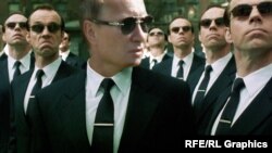 Володимирі Путін і вірус Агент Сміт. Колаж за мотивами фільму «Матриця»