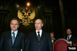 President Vladimir Putin (right), accompanied by Constitutional Court Chairman Valery Zorkin, visits the new building of the Constitutional Court in St. Petersburg in April.