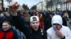 People take part in a protest rally in Maladzyechna on March 10.