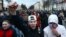 People take part in a protest rally in Maladzyechna on March 10.