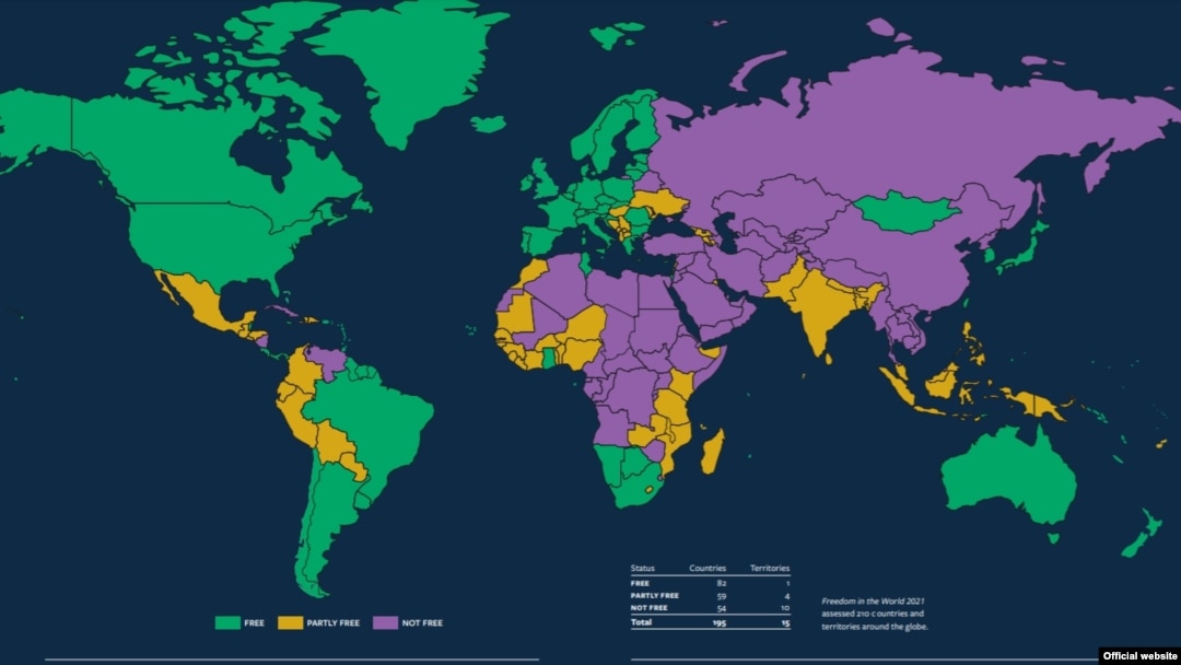 Harta cu starea democrației la nivel global, potrivit raportului Freedom House 2021