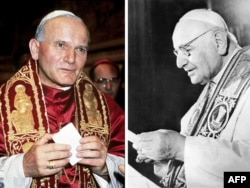 Иоанн Павел II и Иоанн XXIII в моменты избрания на трон Святого Петра