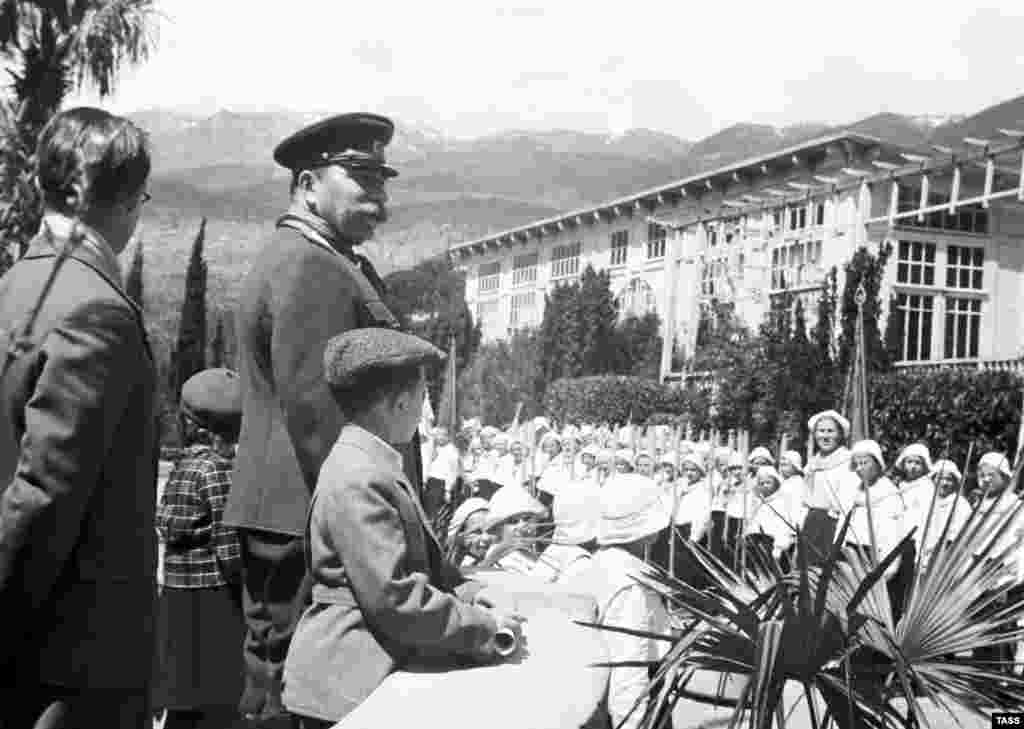 Nor was Crimea only for adults. It was also the site of Artek, a deluxe&nbsp;Young Pioneer camp for the offspring of Soviet bureaucrats and other children lucky enough to secure a spot through academic or athletic achievement. Marshal of the Soviet Union Semyon Budyonny pays a visit to the camp in 1946.