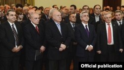 Armenia - President Serzh Sarkisian (second from right) attends the presentation of a new book by pro-government MP Artashes Geghamian (C), Yerevan, 20Dec2012.