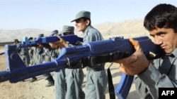 Afghan police officers in training in Faizabad in September