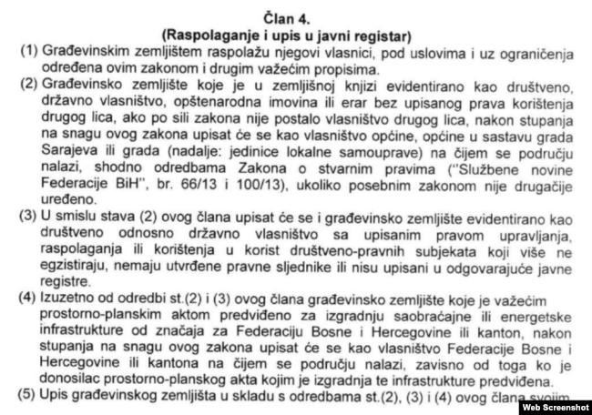 Sporni dio zakona kojim se građevinsko državno zemljište upisuje kao vlasništvo općina.