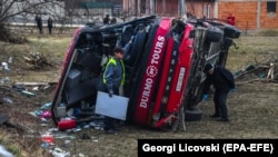 Pamje pas rrëzimit të autobusit në Maqedoni të Veriut më 2019.