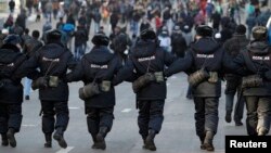 Russian police officers in a show of force on October 15.