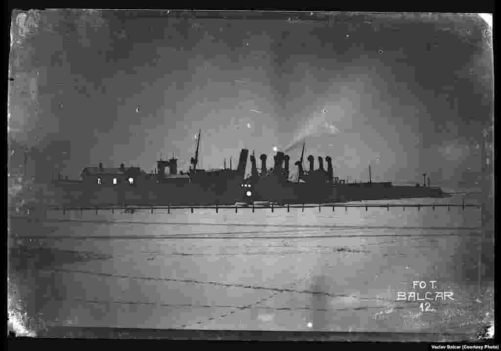 The icebreaker "Baikal" at night, in Russia