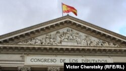 A spanyol parlament alsóházának homlokzata Madridban